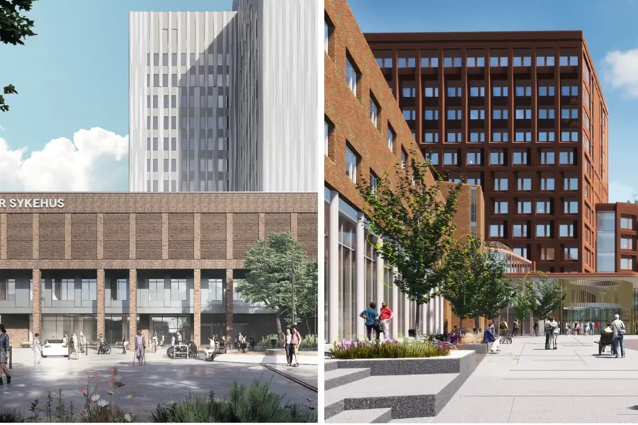 En gruppe mennesker som går rundt en bygning