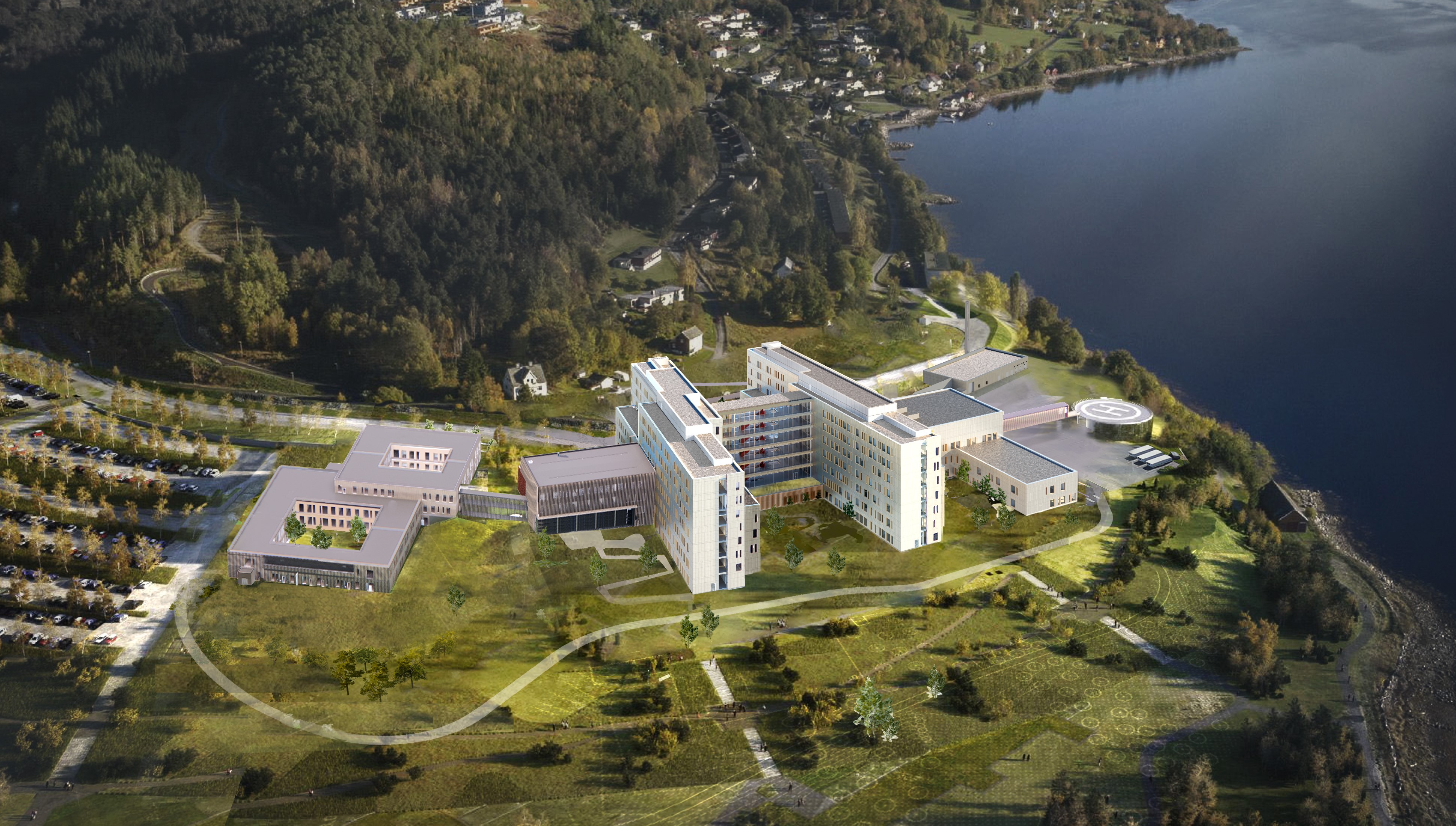 En bygning på en høyde ved vannet